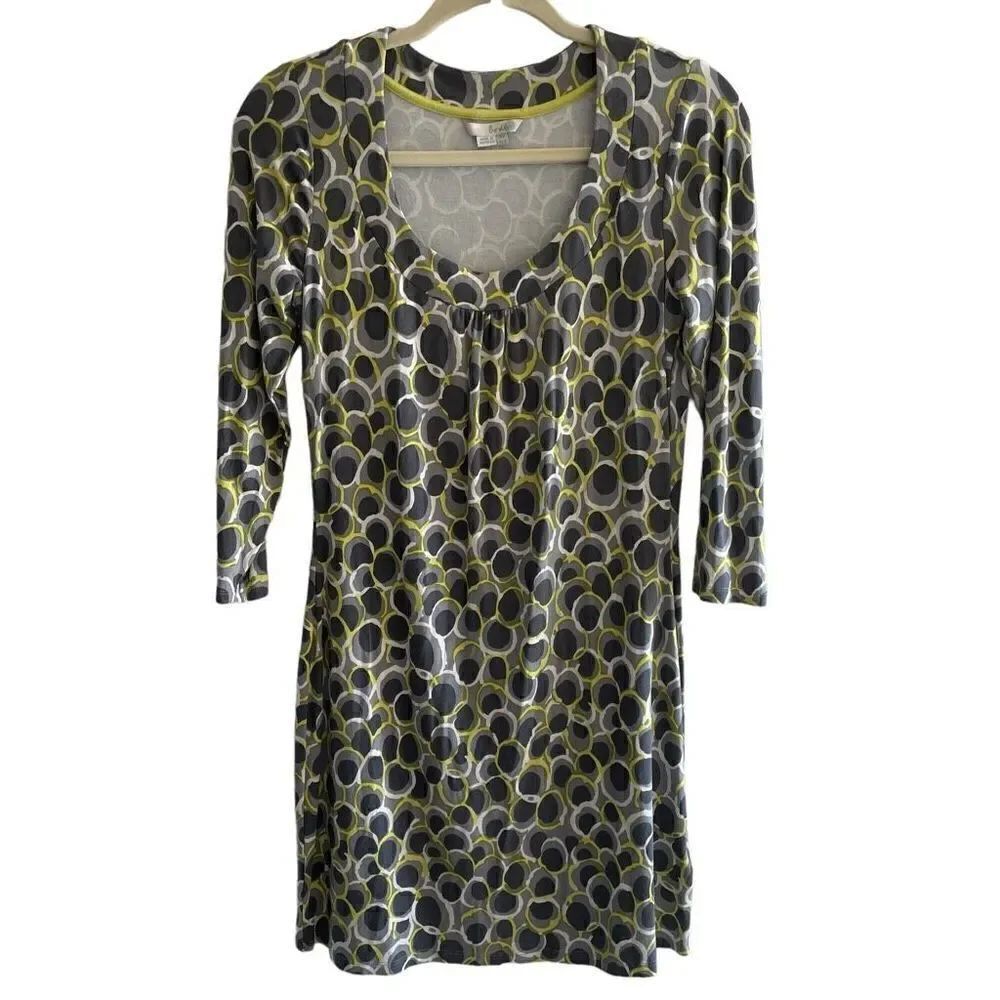 Boden Gray Circle Print Jersey Knit Short Mini 3/4 Sleeve Dress Women’s 8 Medium